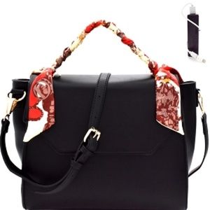 Black Messenger Bag with Scarf Detail!